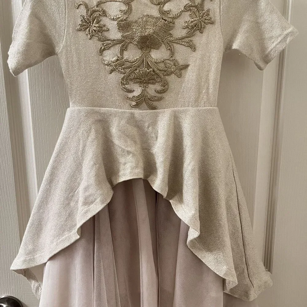 Joyfolie Roselyn Petticoat Dress in Gold Tulle Hi-Low Mia Joy Girls Size 5